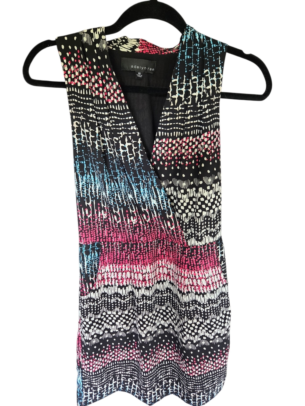 Adelyn Rae Abstract Geometric Faux Wrap Mini Dress with Pockets Size XS